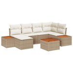 vidaXL Ensemble de canapé de jardin avec coussin 7 Pièces Beige polyrotin