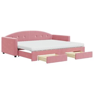 vidaXL Lit de jour avec gigogne et tiroirs rose 90x200 cm velours