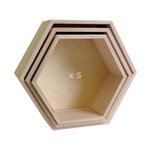 5 blocs de 3 étagères hexagone en bois 24-30 cm