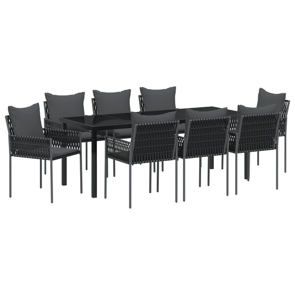 vidaXL Set de salle à manger de jardin 9 pièces avec coussins en poly rattan noir