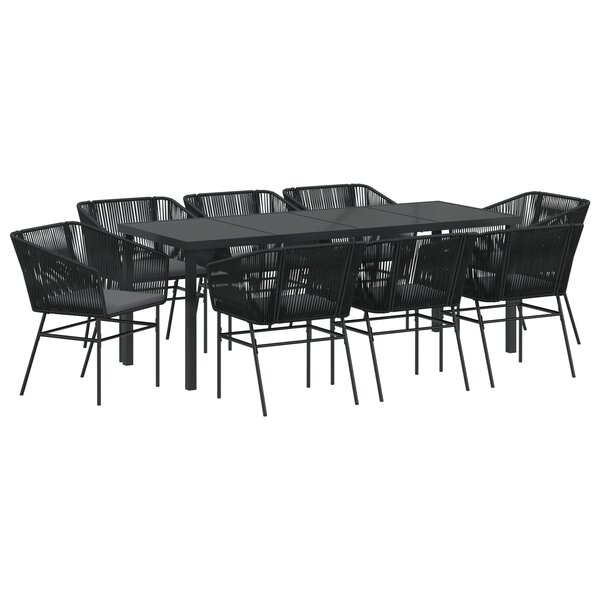 vidaXL Ensemble de salle à manger de jardin 9 pièces avec coussins en poly rotin noir
