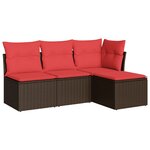 vidaXL Salon de jardin 4 Pièces avec coussins marron résine tressée