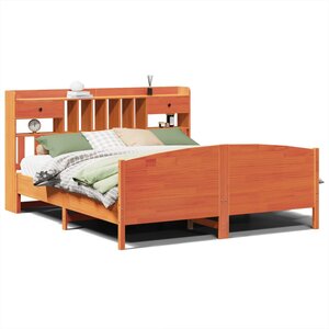 vidaXL Lit bibliothèque sans matelas cire marron 200x200 cm pin massif