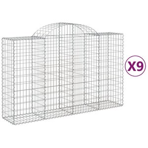 vidaXL Paniers à gabions arqués 9 Pièces 200x50x120/140 cm Fer galvanisé
