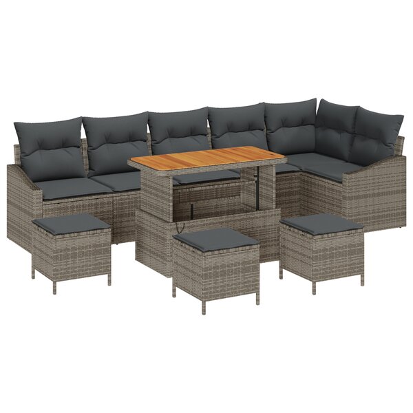 Ensemble de canapés de jardin vidaXL 10 pièces avec coussins gris poly-rattan acacia