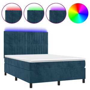 vidaXL Sommier à lattes de lit matelas et LED Bleu foncé 140x200 cm