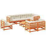 vidaXL Salon de jardin 9 Pièces avec coussins marron cire bois pin massif