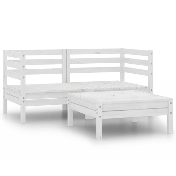 vidaXL Salon de jardin 3 Pièces blanc bois de pin massif