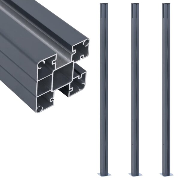 vidaXL Poteaux de clôture 3 Pièces Gris foncé 185 cm Aluminium