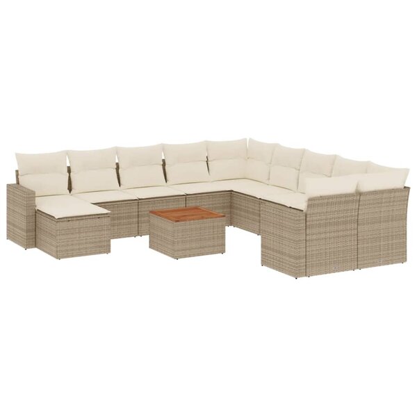 vidaXL Salon de jardin avec coussins 12 Pièces beige résine tressée