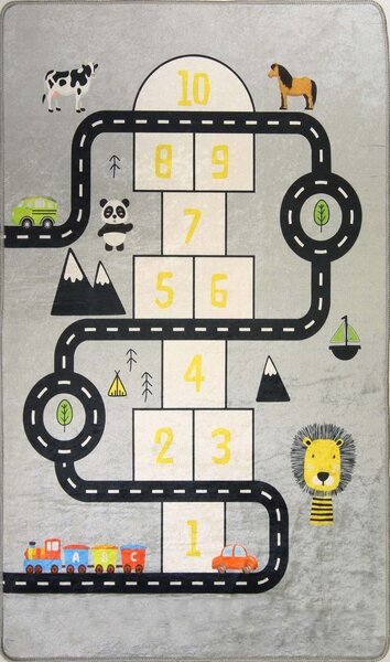 Tapis enfant Circuit de voiture 120 x 160 cm - Gris