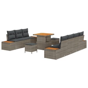 vidaXL Ensemble de canapés de jardin de 10 pièces avec coussins gris poly rattan acacia