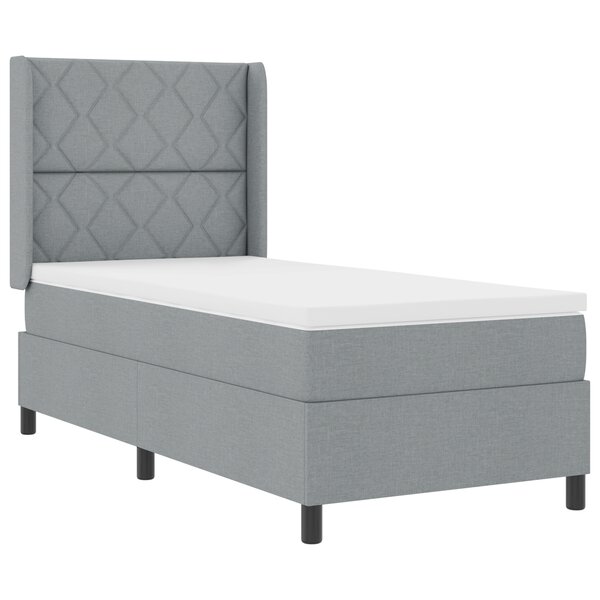 Lit Box Spring vidaXL avec Matelas & Lumière LED Gris clair 90x200 cm Tissu