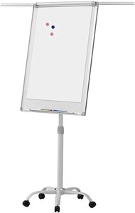 Chevalet de conférence sur roulettes réglable en hauteur 60 x 90 cm 2 bras extensibles magnétique effaçable incluant marqueurs aimants éponge paperboard tableau magnétique blanc 01_0000172