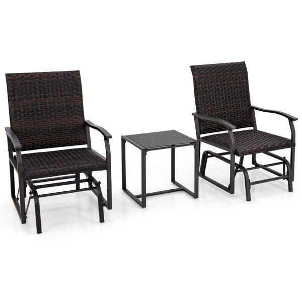 Meubles 3 pièces de patio coulissants charge 180 kg salon de jardin 2 fauteuils en rotin avec mousse à séchage rapide en verre trempé marron 20_0008898