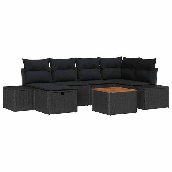 vidaXL Ensemble de canapé de jardin avec coussin 7 Pièces Noir Poly rotin