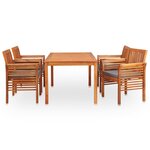 vidaXL Ensemble à manger d'extérieur 5 Pièces et coussins Acacia solide