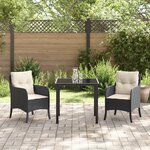 vidaXL Set de salle à manger de jardin 3 pièces avec coussins en rattan poly noir