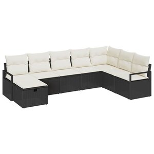 vidaXL Ensemble de canapé de jardin avec coussin 8 Pièces Noir et crème