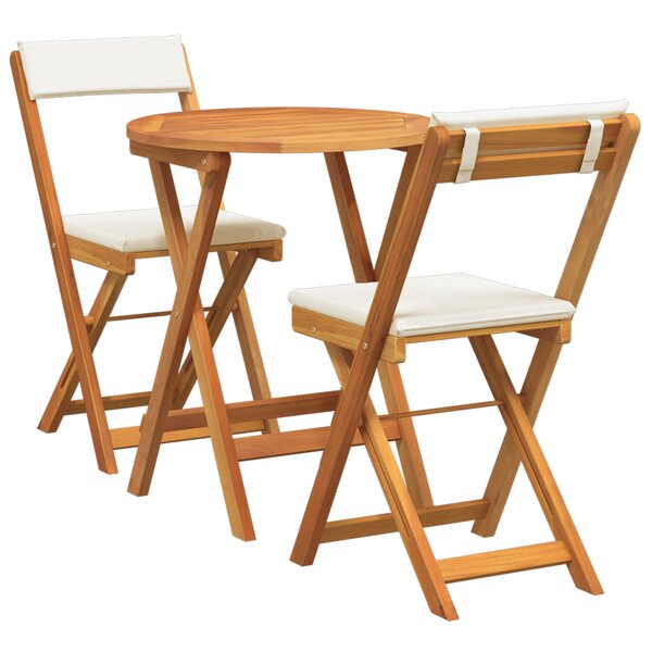 vidaXL Ensemble Bistro Pliable 3 Pièces avec Coussins en Bois d'Acacia Solide