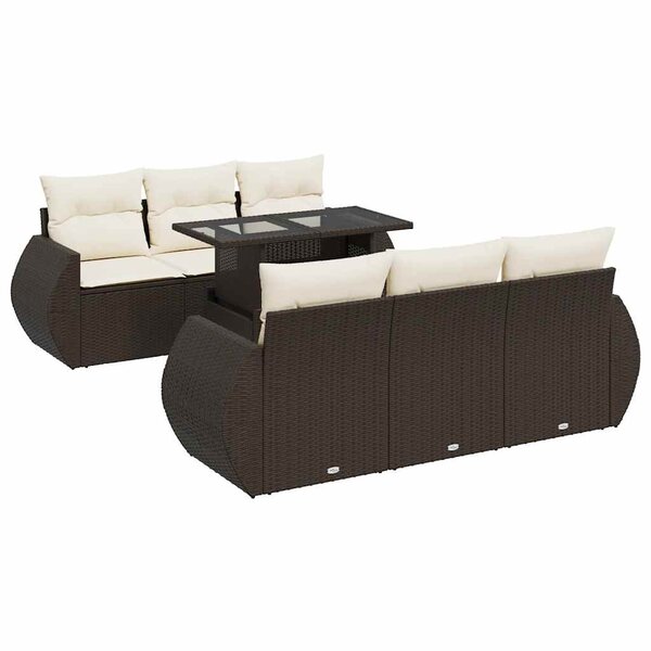vidaXL Salon de jardin avec coussins 7 Pièces marron résine tressée