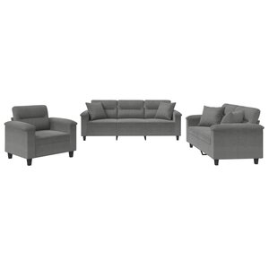 vidaXL Ensemble de canapés 3 Pièces coussins Gris foncé Tissu microfibre