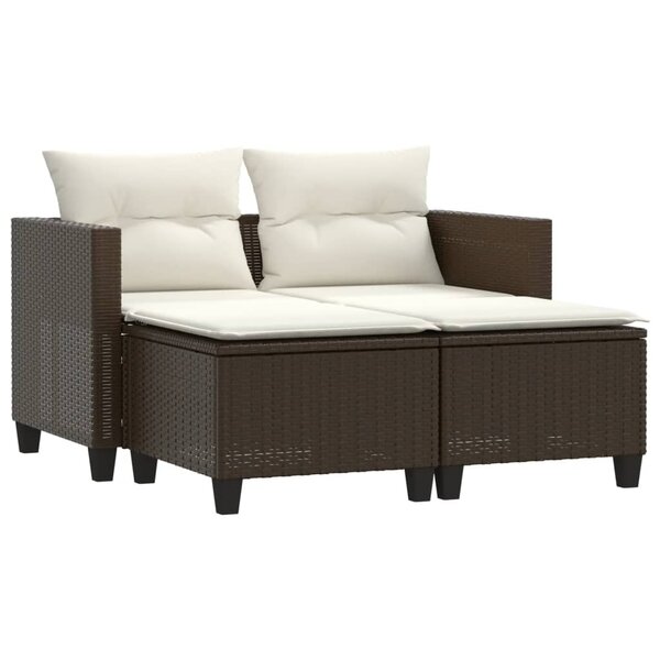 vidaXL Canapé de jardin 2 places avec tabourets marron résine tressée
