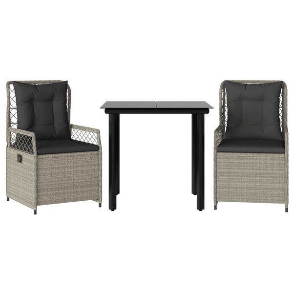 vidaXL Ensemble à manger de jardin 3Pièces coussins gris clair poly rotin
