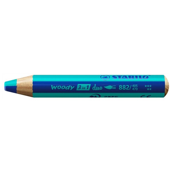 Crayon multi-talents woody 3 in 1 duo - bleu foncé-turquoise STABILO