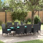 vidaXL Ensemble table et chaises avec coussin 9 Pièces Noir Rotin PE
