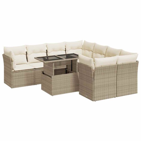 vidaXL Salon de jardin avec coussins 9 Pièces beige résine tressée