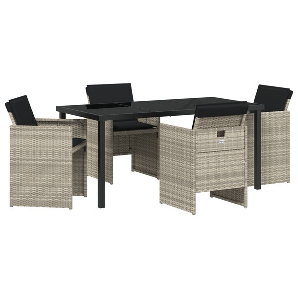 Ensemble de salle à manger de jardin 5 pièces vidaXL avec coussins gris clair en poly rotin