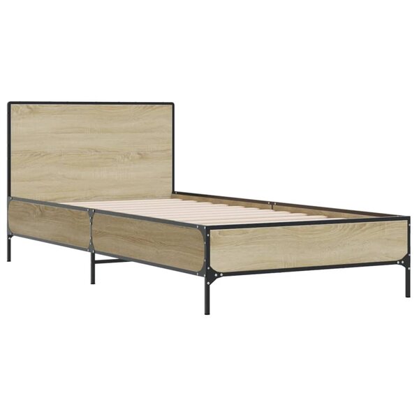 vidaXL Cadre de lit chêne sonoma 90x190 cm bois d'ingénierie et métal