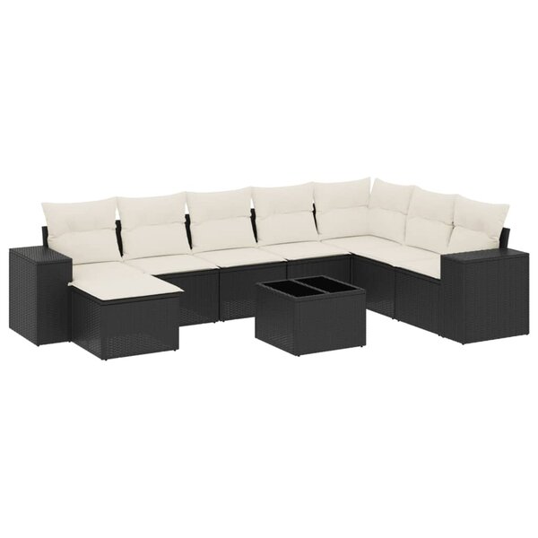 vidaXL Salon de jardin 9 Pièces avec coussins noir résine tressée