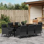 vidaXL Set de repas de jardin 9 pièces avec coussins Noir Poly Rattan