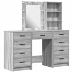vidaXL Table de Toilette avec tiroir 3 Pièces Gris Bois d'ingénierie
