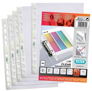 Pqt de 100 Pochettes perforées A5 Lisses Cristal ELBA