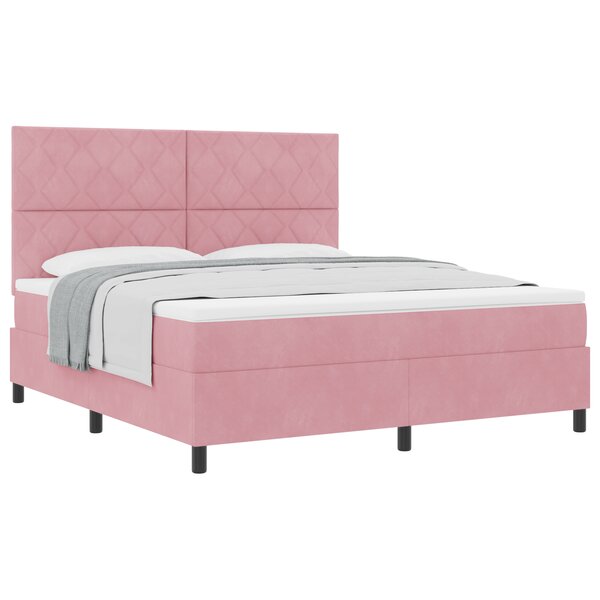 Lit box spring vidaXL avec matelas rose super king en velours