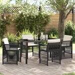 Ensemble de Salle à Manger de Jardin 5 Pièces vidaXL avec Coussins Noir Poly Rattan