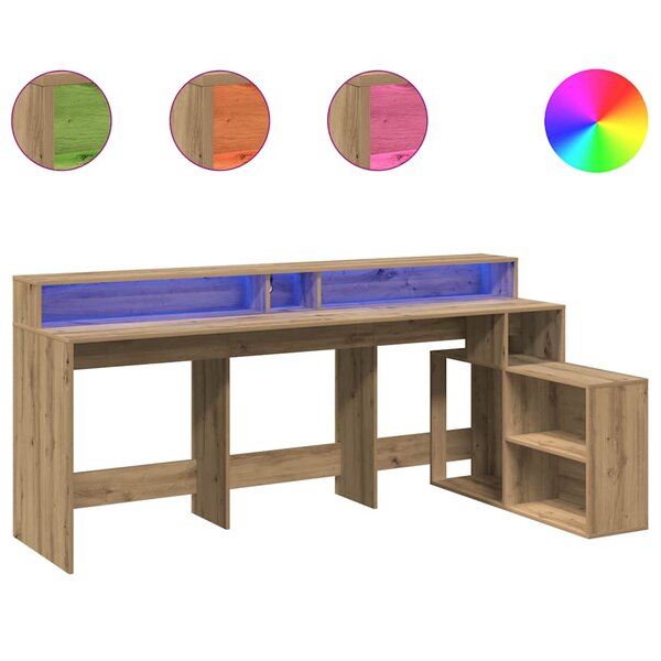 vidaXL Bureau avec lumières LED chêne artisanal bois d'ingénierie