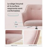 Fauteuil de bureau chaise pivotante confortable siège ergonomique réglable en hauteur charge 120 kg cadre en acier tissu imitation lin pour bureau rose 12_0005885