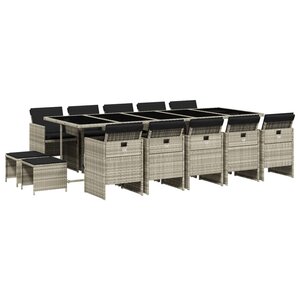 vidaXL Ensemble à manger de jardin et coussins 15 Pièces gris clair rotin