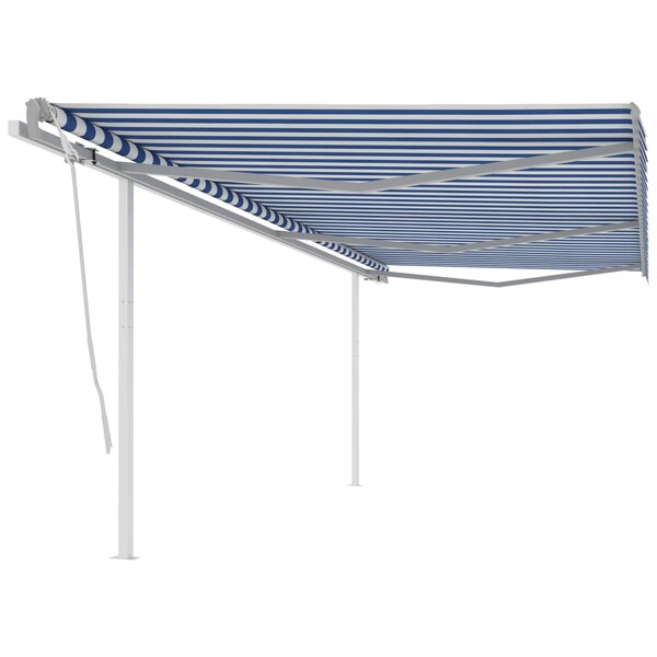 vidaXL Auvent manuel rétractable avec poteaux 6x3 5 m Bleu et blanc