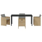 Ensemble de repas de jardin de 5 pièces avec coussins Mélange beige Poly Rattan