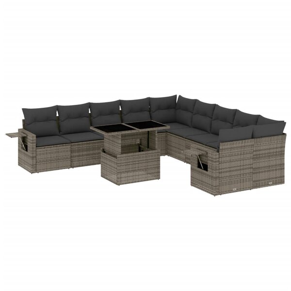 vidaXL Salon de jardin 11 Pièces avec coussins gris résine tressée