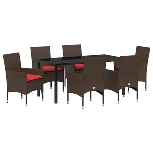 vidaXL Ensemble table et chaises avec coussin 7 Pièces Marron Rotin PE