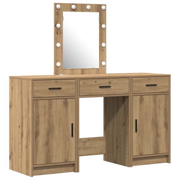 Ensemble de coiffeuse 3 pièces avec LED en bois d'artisan
