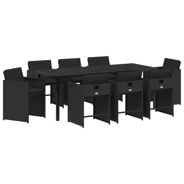 vidaXL Ensemble de salle à manger de jardin de 9 pièces avec coussins en rattan poly noir