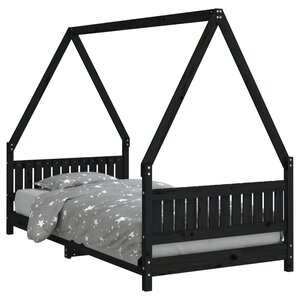 vidaXL Cadre de lit pour enfants noir 90x190 cm bois de pin massif