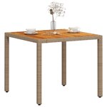 vidaXL Table de jardin beige 90x90x75 cm résine tressée et bois acacia